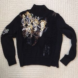 Anthropologie Black Sweater with Gold and Silver Sequin Design